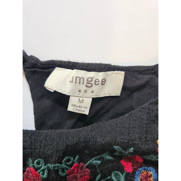Umgee Boho Embroidered Mini Dress M Black Bell Sleeve Peasant Festival - Picture 2 of 7